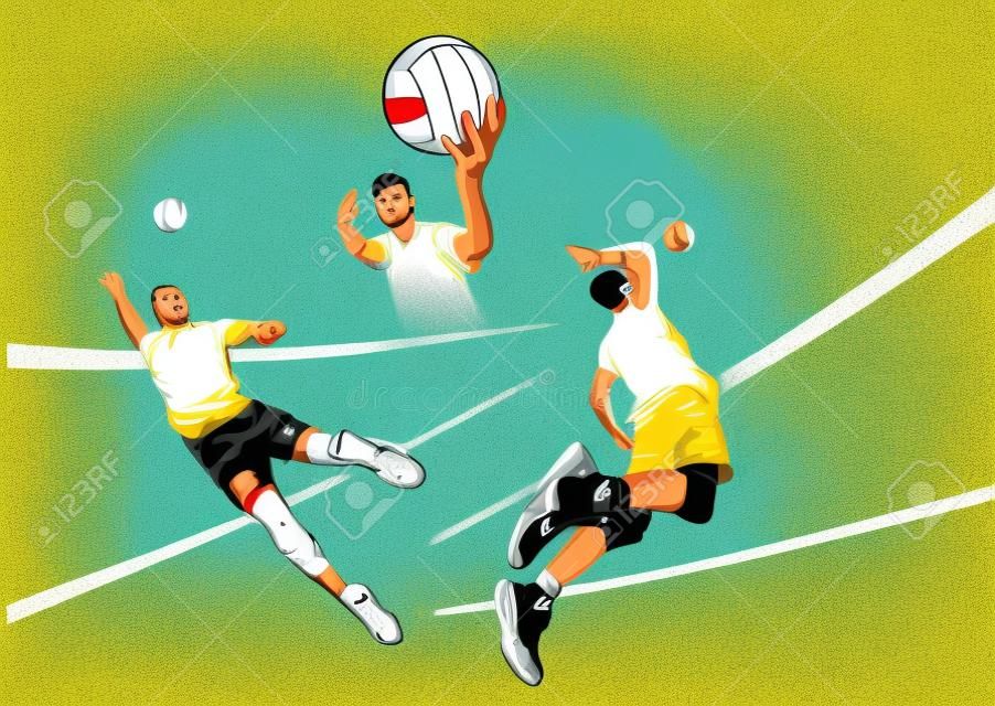 ilustración de tres jugadores de voleibol