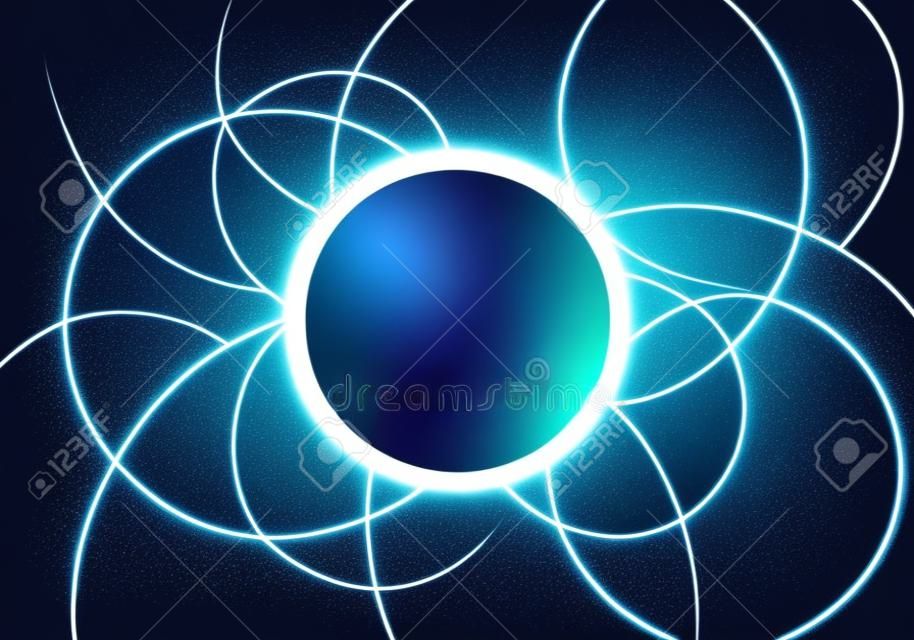 Abstrakte Kreislinien und leuchtende Lichtpunkte auf dunkelblauem Hintergrund. Technologie-Wissenschaft-Verbindungskonzept. Vektor-Illustration