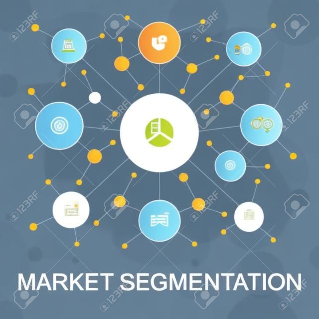 market segmentation trendy web concept with icons. Contains such icons as demography, segment, Benchmarking