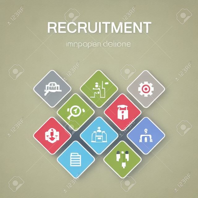 recruitment Infographic 10 option color design. career, employment, position, experience simple icons