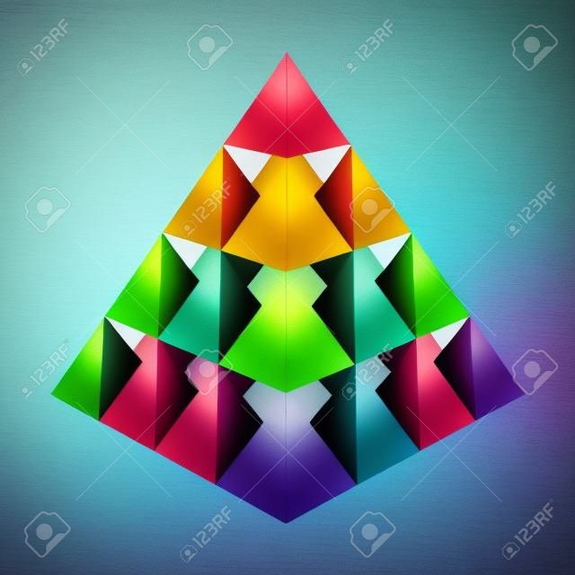 Stos kolorowe piramidy, które czyni kolejną piramidę. Streszczenie geometryczny element do projektowania