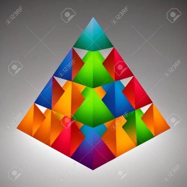 Stos kolorowe piramidy, które czyni kolejną piramidę. Streszczenie geometryczny element do projektowania