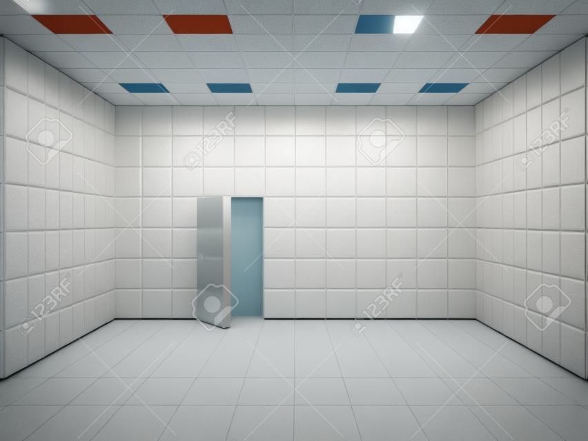 Biały Mental Hospital wewnętrzne Pokój z otwartych drzwi. 3D Rendering