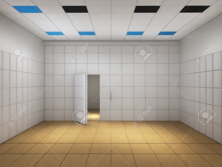 Blanca Mental habitaciones del Hospital Interior con la puerta abierta. Representación 3D