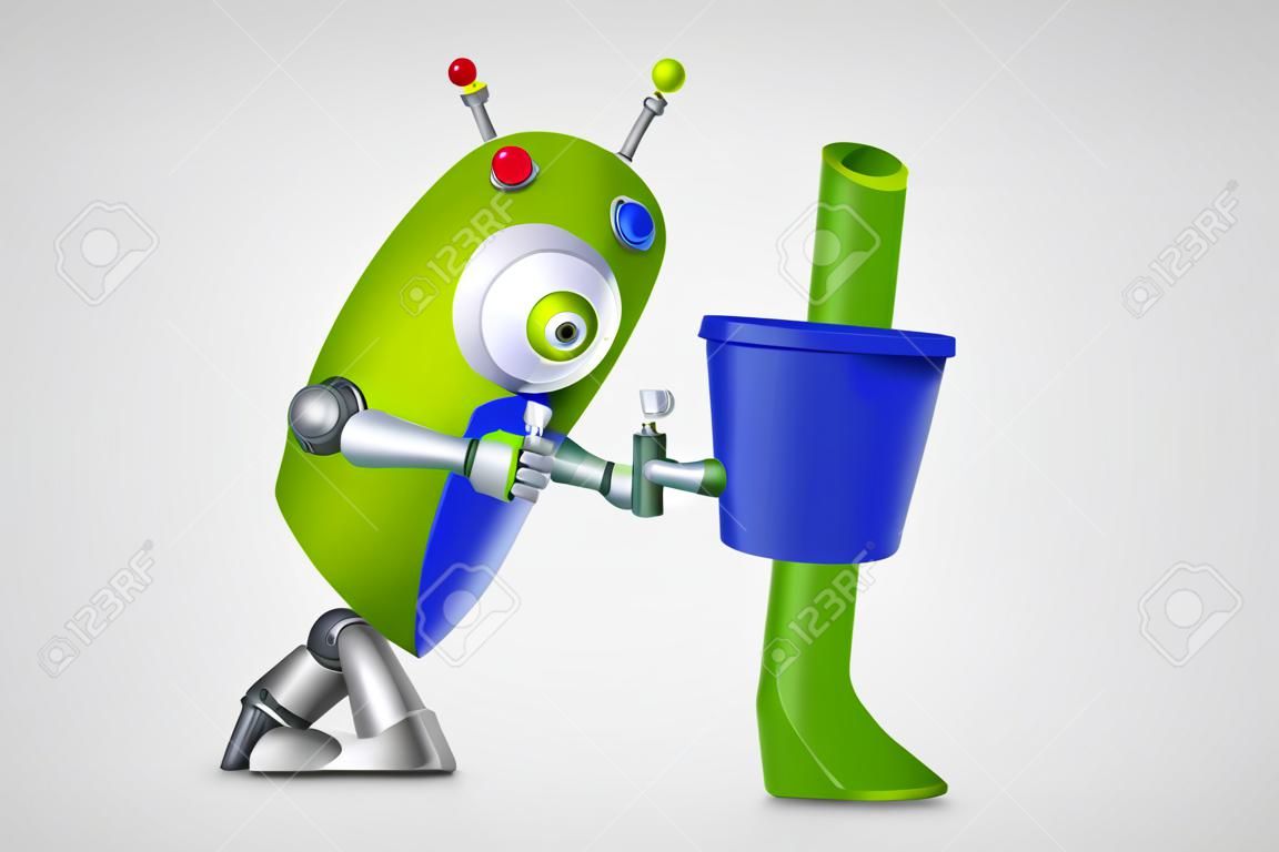 Personnage de dessin animé robot vert. Concept Illustration.