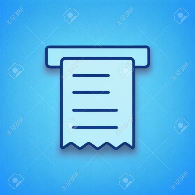 Icono de la línea de recibo para web, móvil y la infografía. Luz Vector icono azul aislado sobre fondo azul.