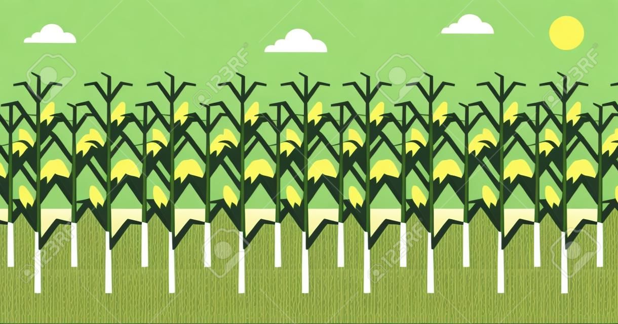 Fondo del campo de maíz ilustración vectorial diseño plano. disposición horizontal.