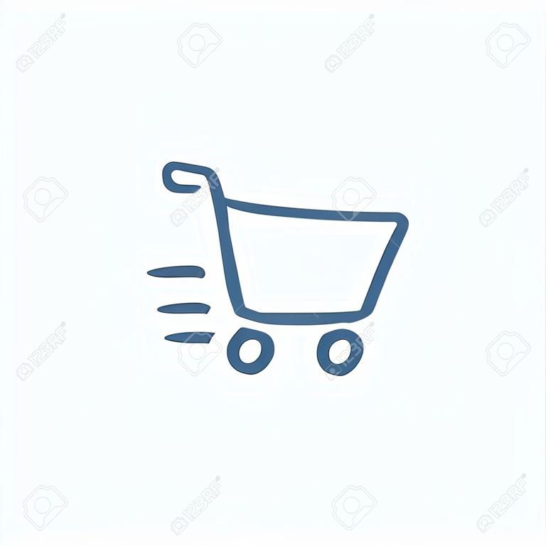 Alışveriş Sepeti kroki simgesi arka plan üzerinde izole. El Alışveriş Sepeti simgesi çizilmiş. Infographic, web sitesi veya uygulama için alışveriş sepeti kroki simgesi.