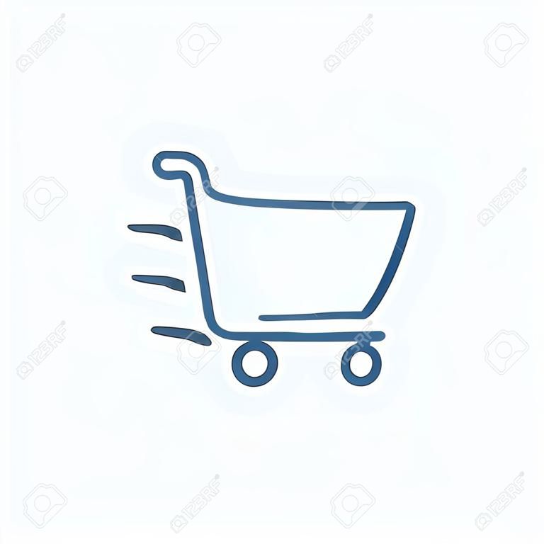 Alışveriş Sepeti kroki simgesi arka plan üzerinde izole. El Alışveriş Sepeti simgesi çizilmiş. Infographic, web sitesi veya uygulama için alışveriş sepeti kroki simgesi.