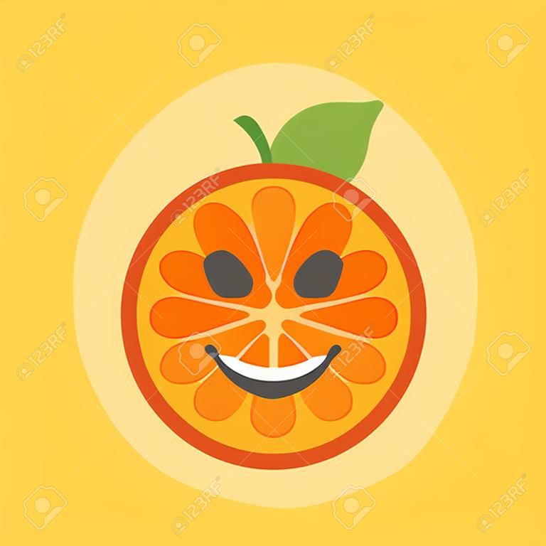 Emoji sorriso felice. Emoji di frutta arancione sorridente. Icona di emoticon design piatto vettoriale isolato su sfondo bianco.