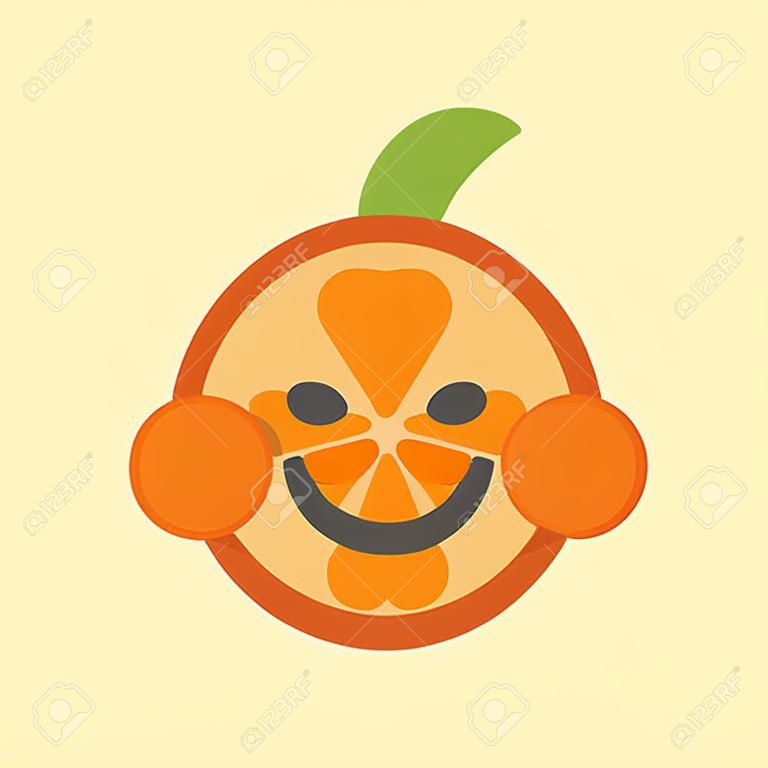Happy smile emoji. Smiley orange fruit emoji. Vector flat design emoticon icon isolated on white background.
