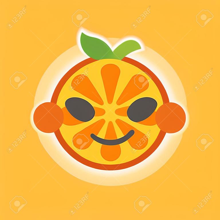 幸せな笑顔の絵文字。スマイリー オレンジ色の果物の絵文字。ベクトル フラットなデザインの絵文字アイコンが白い背景で隔離。