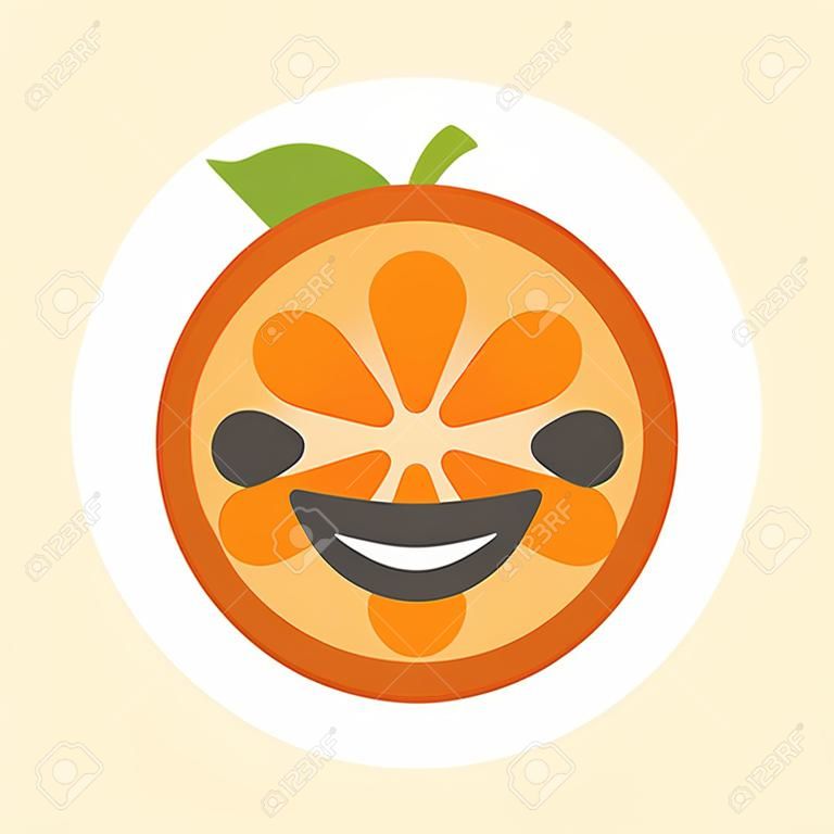 Emoji sorriso felice. Emoji di frutta arancione sorridente. Icona di emoticon design piatto vettoriale isolato su sfondo bianco.