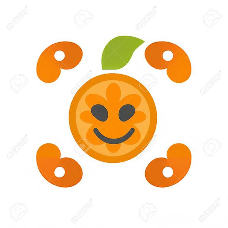 Feliz sonrisa emoji. Emoji de fruta naranja sonriente. Icono de diseño plano de emoticon plano aislado sobre fondo blanco.