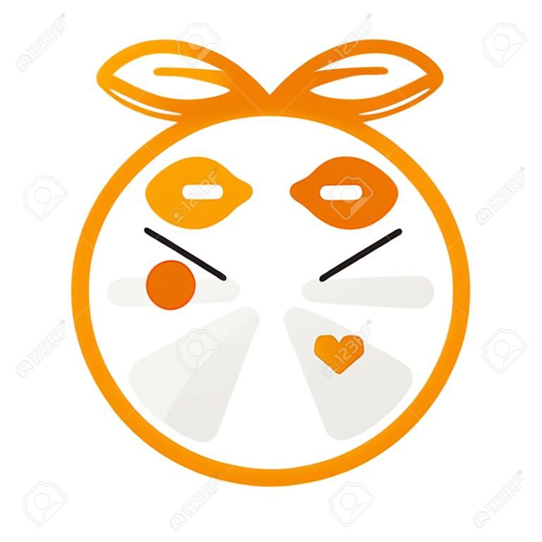 Kiss emoji. Kissing orange fruit emoji with heart. Vector flat design emoticon icon isolated on white background.