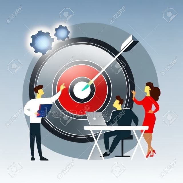 Staff management, perspective definition, target orientation. Teamwork organization. Business coach, company executive and personnel cartoon characters. Vector isolated concept metaphor illustration.
