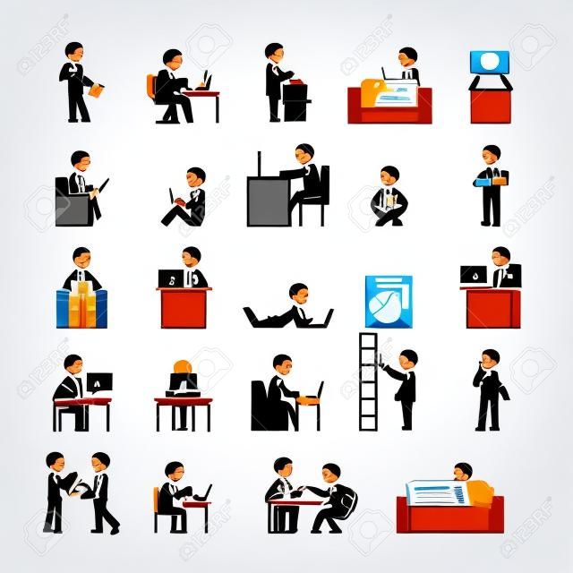 Set van zakenman werken, Menselijk pictogram pictogrammen, vectorformaat