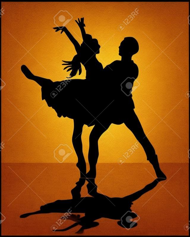 illustration of a ballet couple, silhouettes 