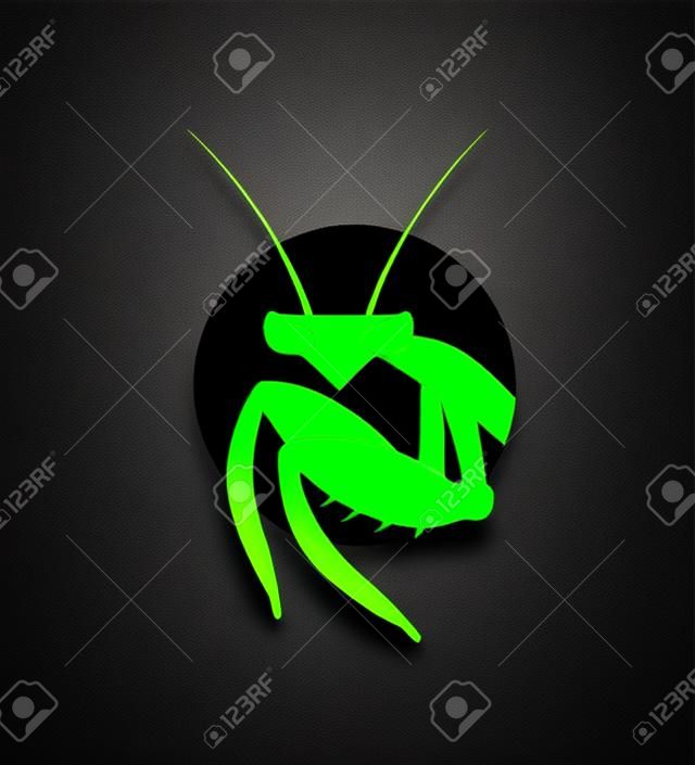 Creative mantis icon on black background.