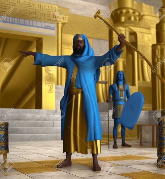 Moses demands from Egypt’s pharaoh, Let My People Go, 3d render.