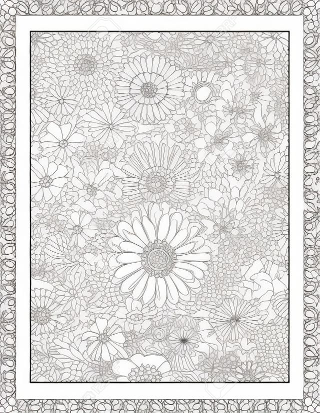 Coloring page for adults children ok, too with whimsical floral pattern, or monochrome decorative background.