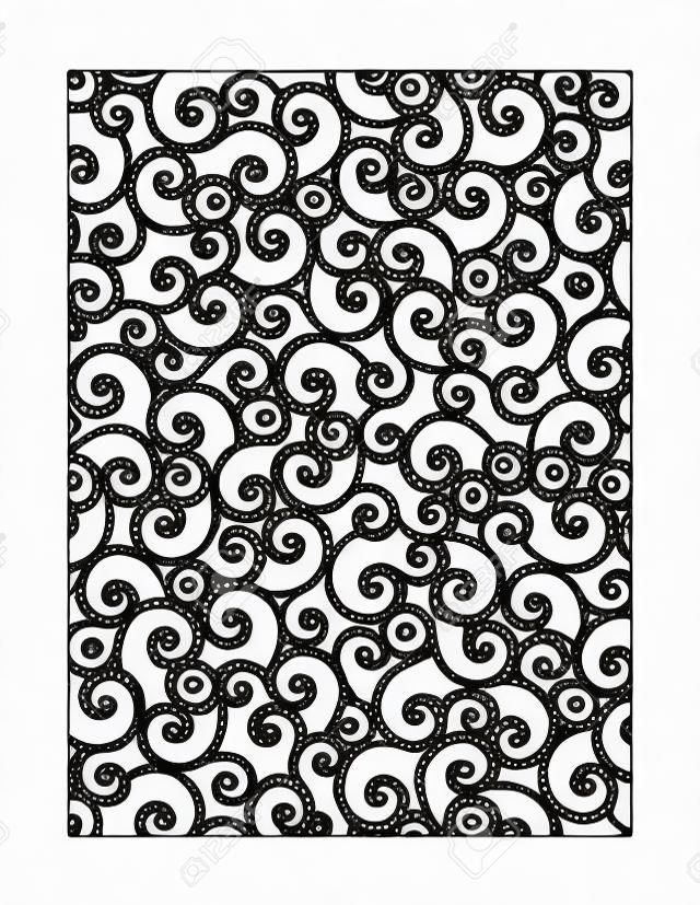 Coloring page for adults children ok, too with whimsical swirls pattern, or monochrome decorative background.
