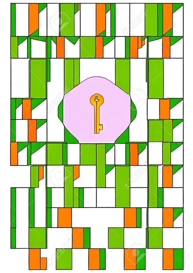 Maze game with magic key, rooms and doors: The key that you have can open only one locked door. Can you get out of the maze? Answer included.