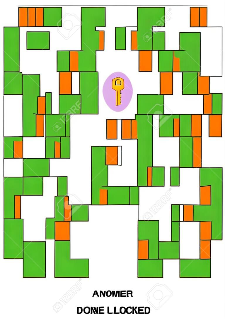 Maze game with magic key, rooms and doors: The key that you have can open only one locked door. Can you get out of the maze? Answer included.