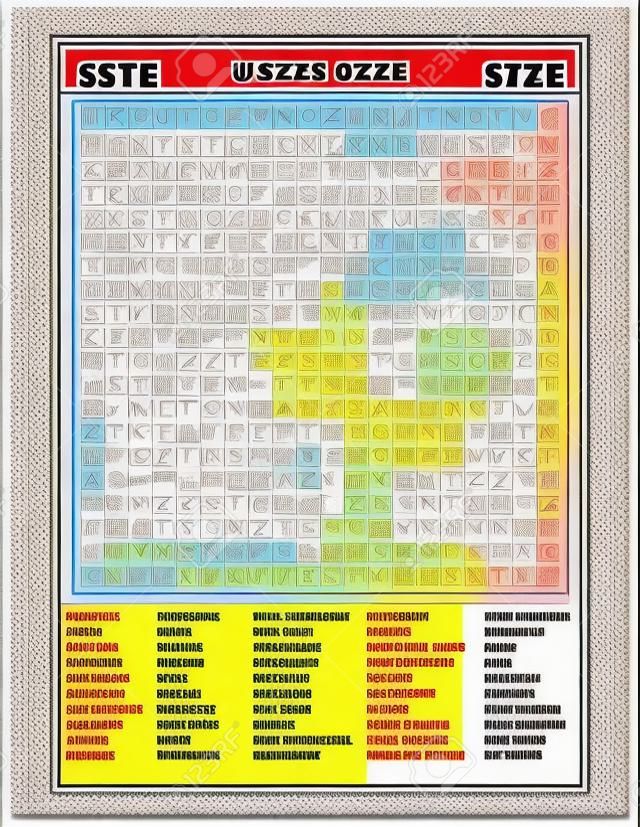 Puzzle di ricerca di parole a zigzag di 50 Stati degli Stati Uniti (adatto sia per bambini che per adulti). La risposta è su un file separato.