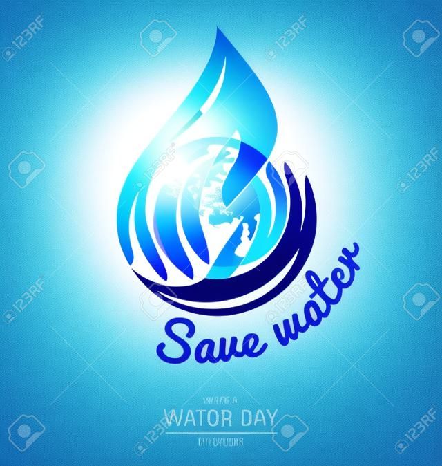 gota de agua en el diseño del logotipo de la mano con la tierra para el Día Mundial del Agua