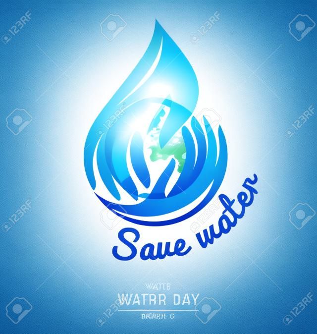 Waterdruppel in de hand logo ontwerp met aarde voor World Water Day