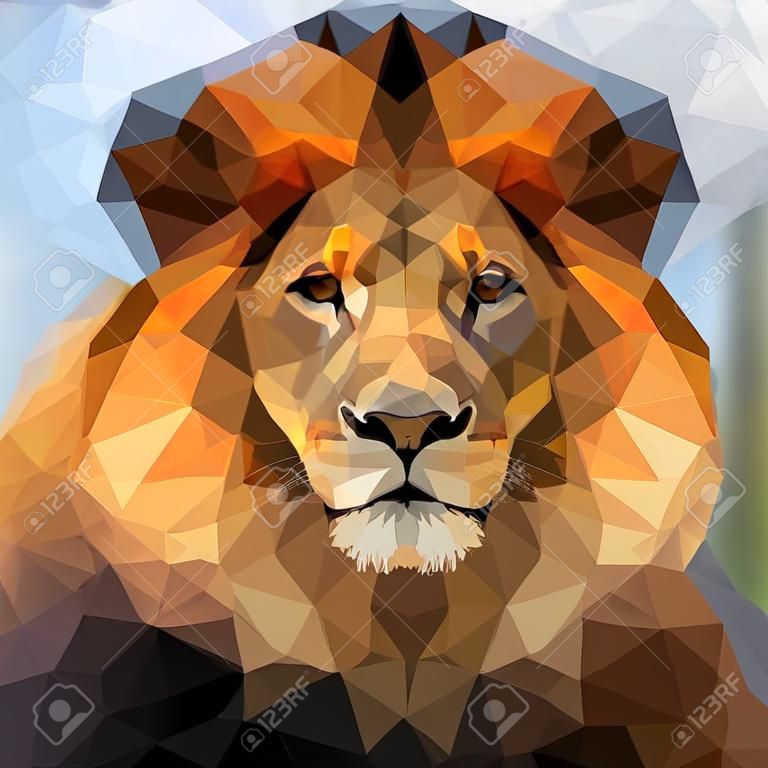 Abstract Polygonal Illustration, Lion Low Poly Portrait.