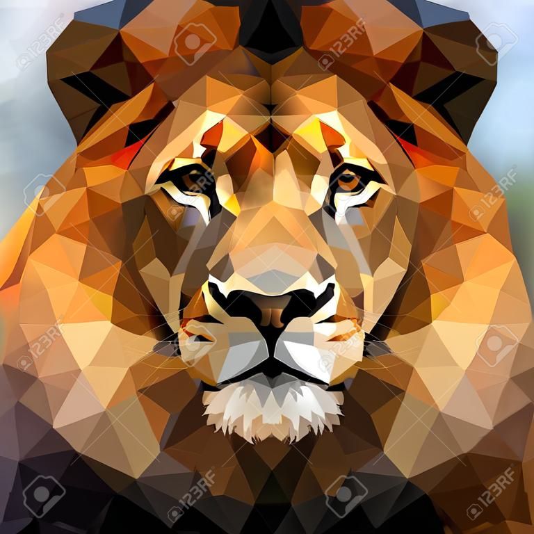Abstract Polygonal Illustration, Lion Low Poly Portrait.