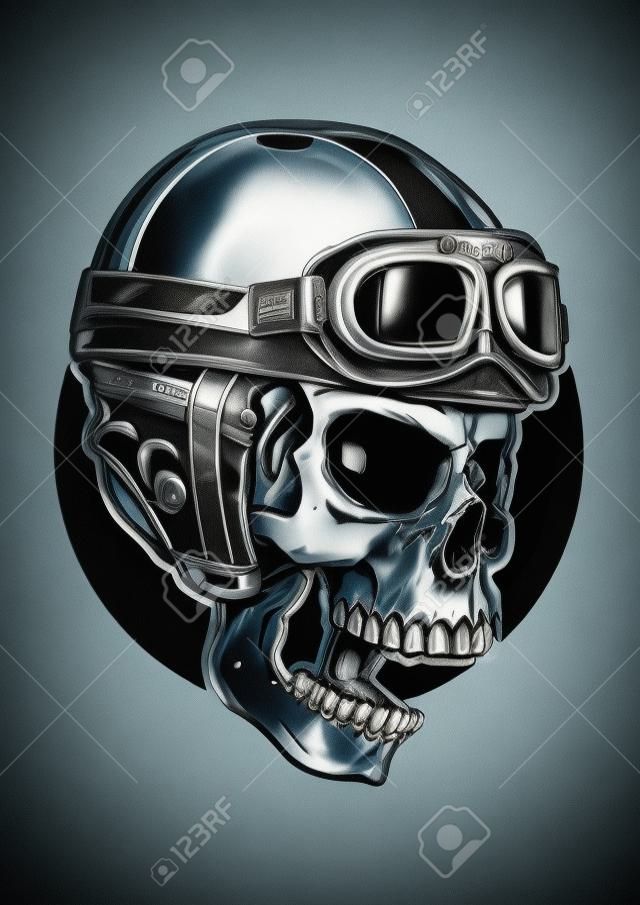 A skull wearing helmet