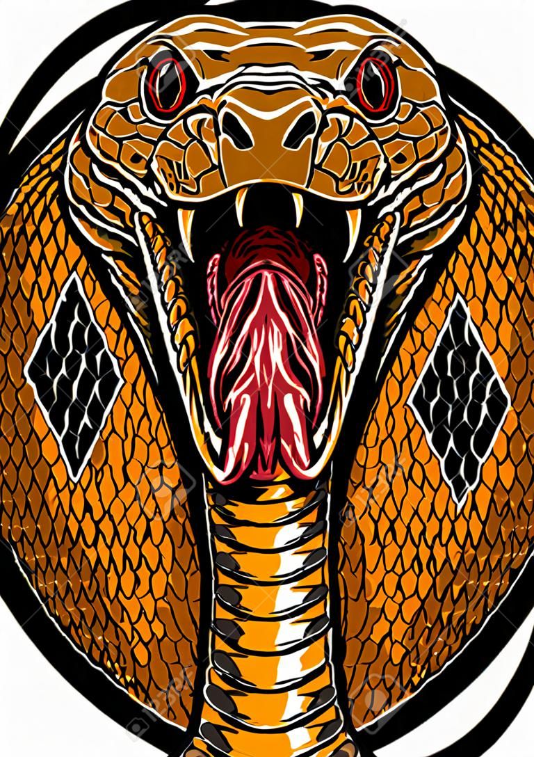 A king Cobra snake head with mouth open.