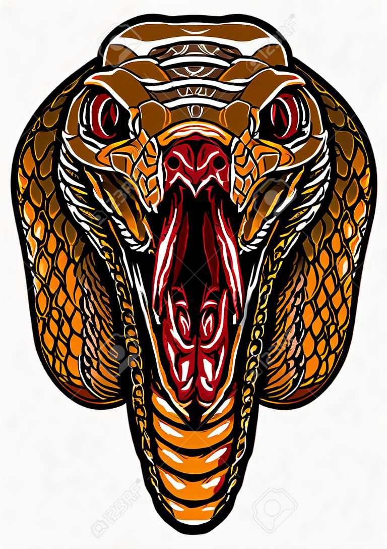 A king Cobra snake head with mouth open.