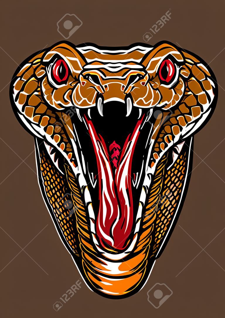 Um rei Cobra cabeça de cobra com a boca aberta.