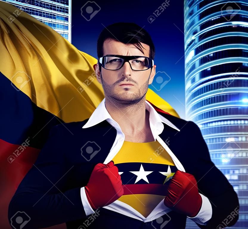 Empresario Superhero País Venezuela Bandera Cultura Concepto de alimentación