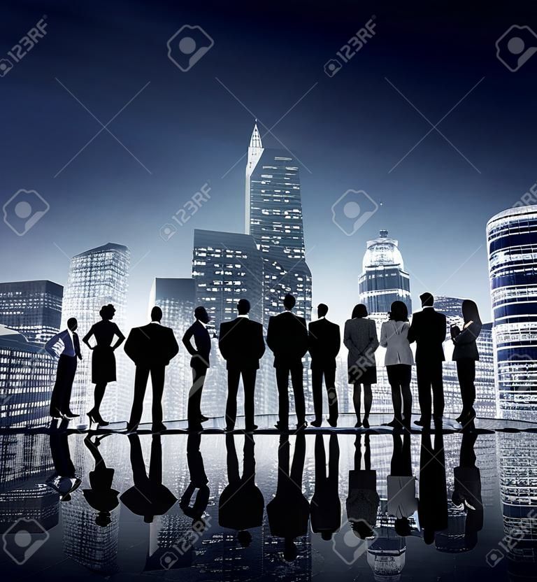 Corporate Business People Looking Up Skyscraper Concept