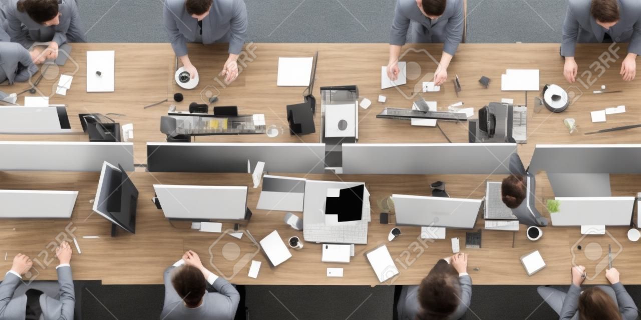 Aerial View Corporate Collaboration Working Table Concept