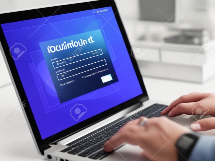 Person using a laptop with account login concept