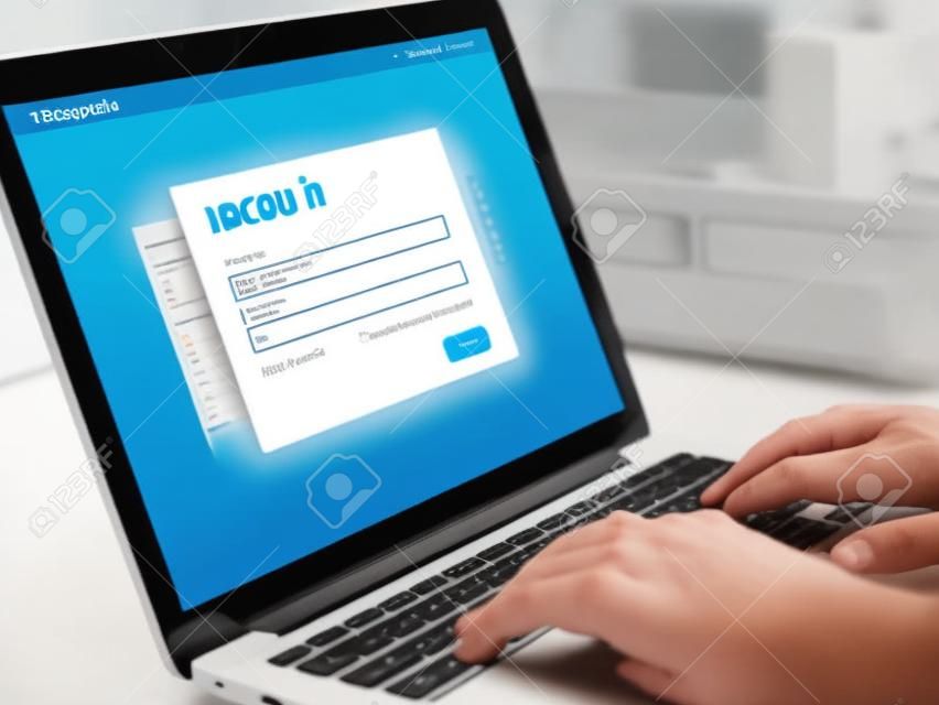 Person using a laptop with account login concept