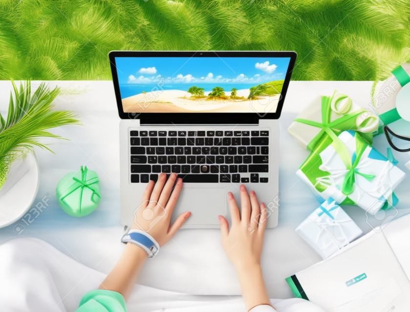 Il computer portatile di vendita dell'estate si rilassa il concetto di acquisto di festa