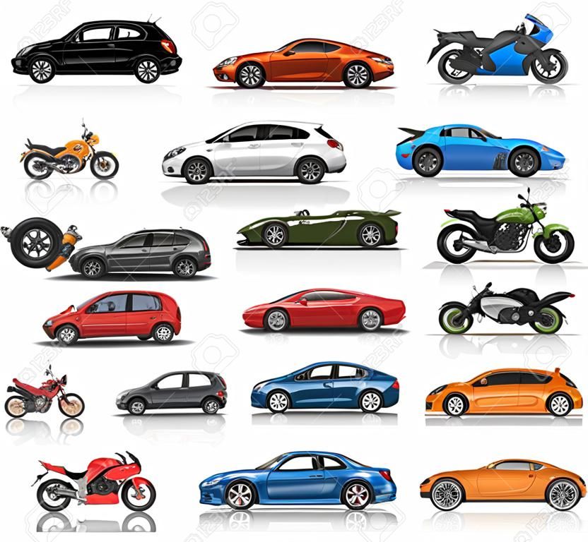 Coleção de ilustração de carros e motos