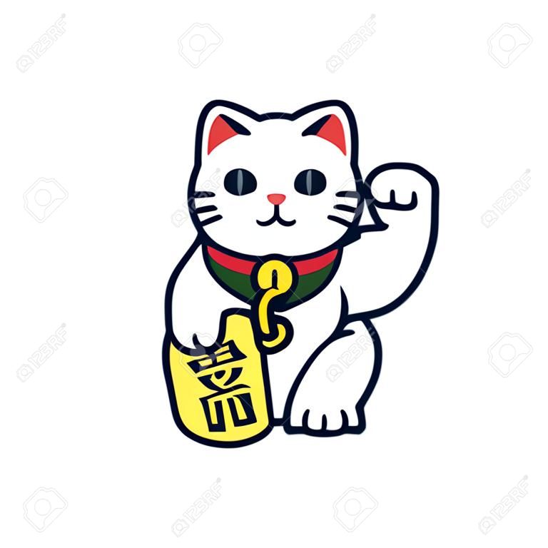 Ilustración de gato de la suerte Maneki Neko