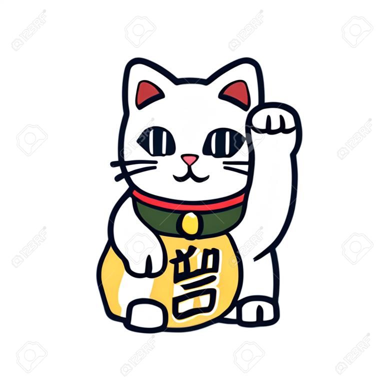 Ilustración de gato de la suerte Maneki Neko