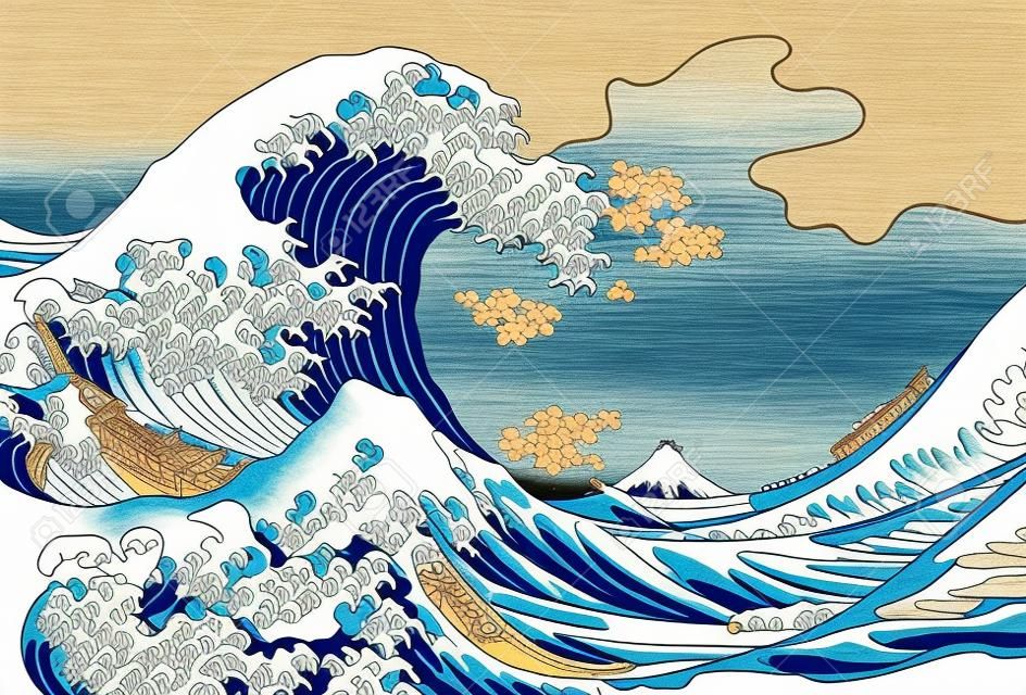 Hokusai'nin Kanagawa'nın Büyük Dalgası yetişkin boyama sayfası