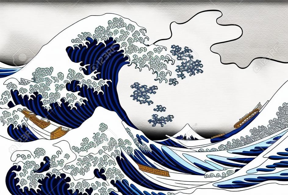 Coloriage - La grande vague de Kanagawa de Hokusai pour adulte
