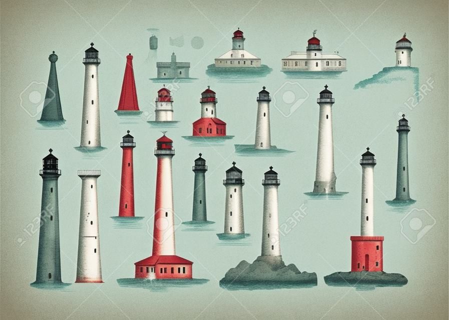 Vintage lighthouses illustration vector