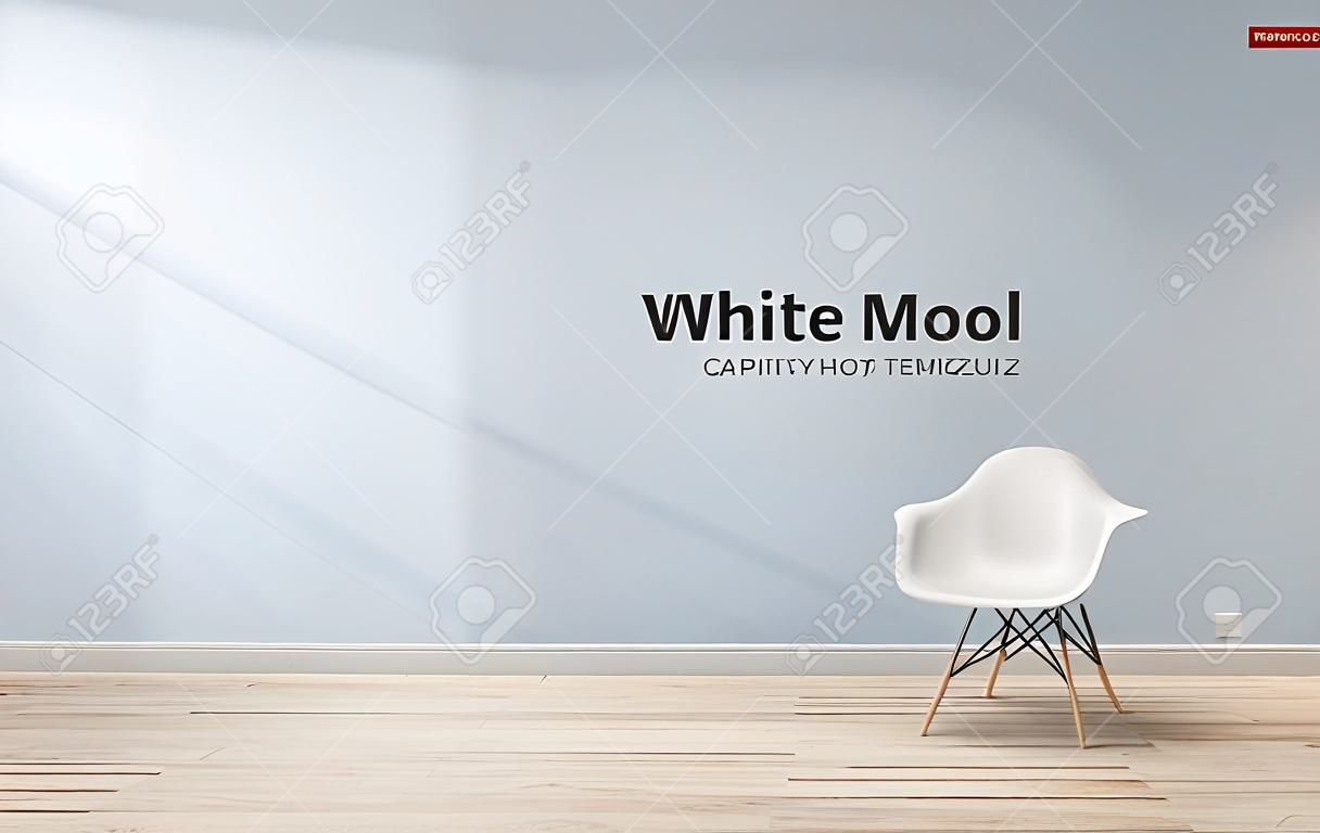 Cadeira branca contra uma maquete de parede azul